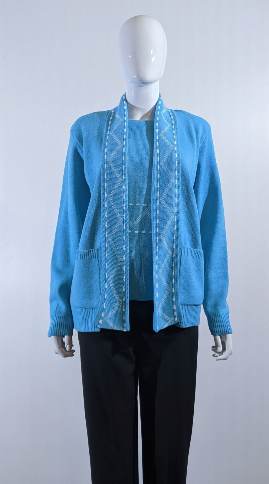 Turquoise Stitched Design Pattern Twinset Jumper