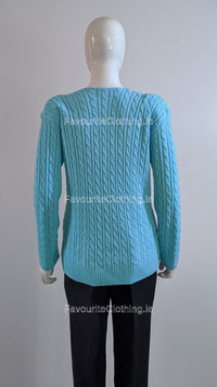 Turquoise V-Neck Cable Knit Jumper