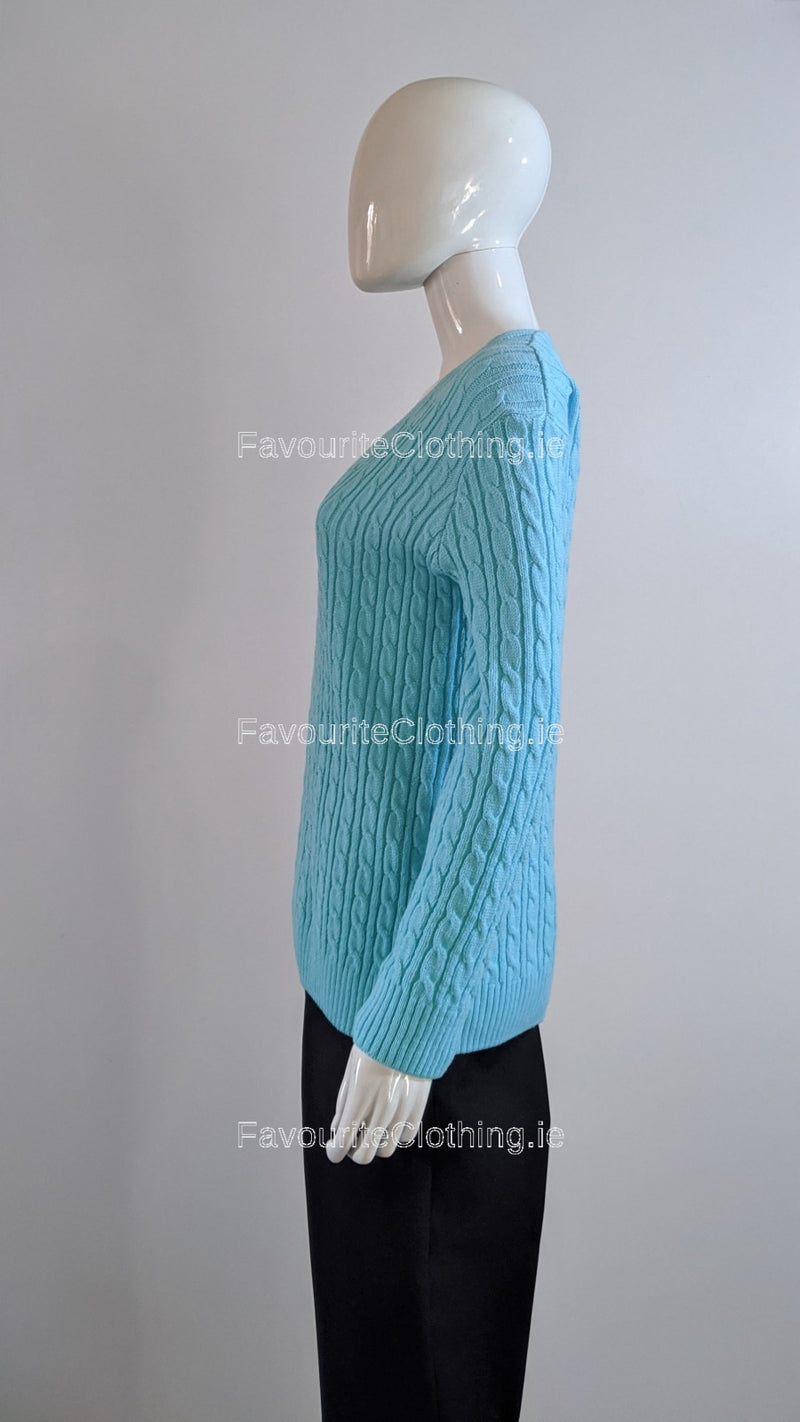 Turquoise V-Neck Cable Knit Jumper