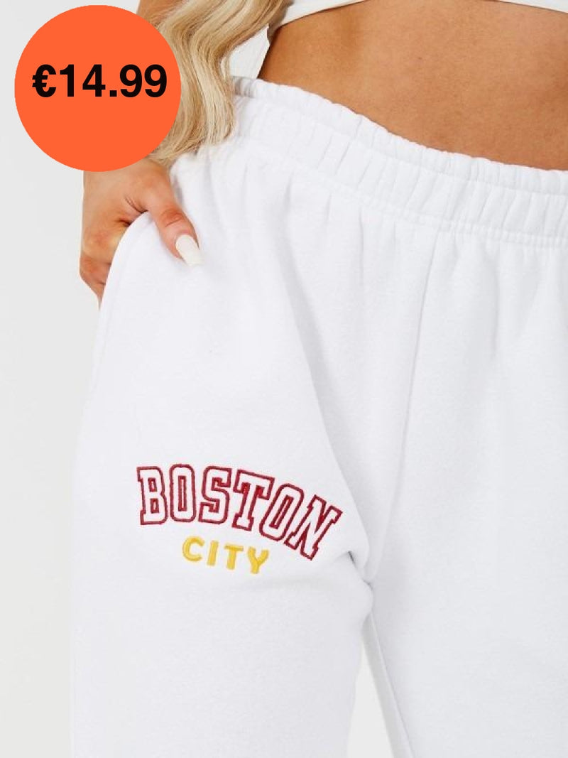 BOSTON Embroidered Fleece Joggers-White