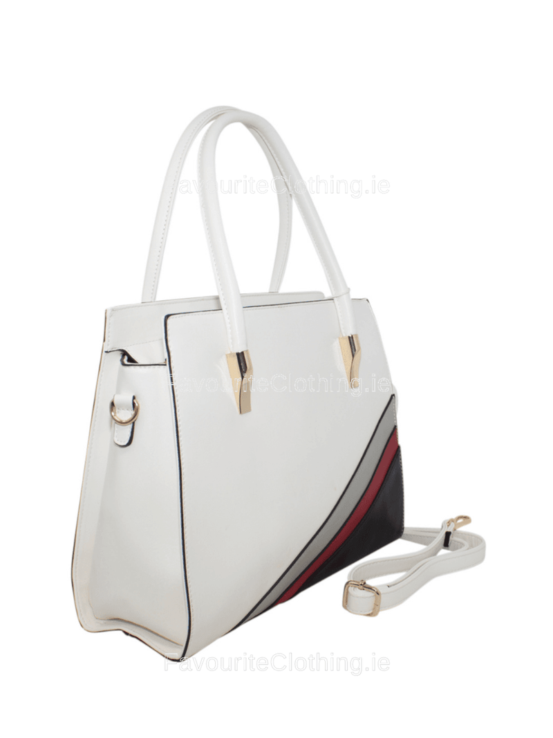 White Colour Patch Tote Handbag