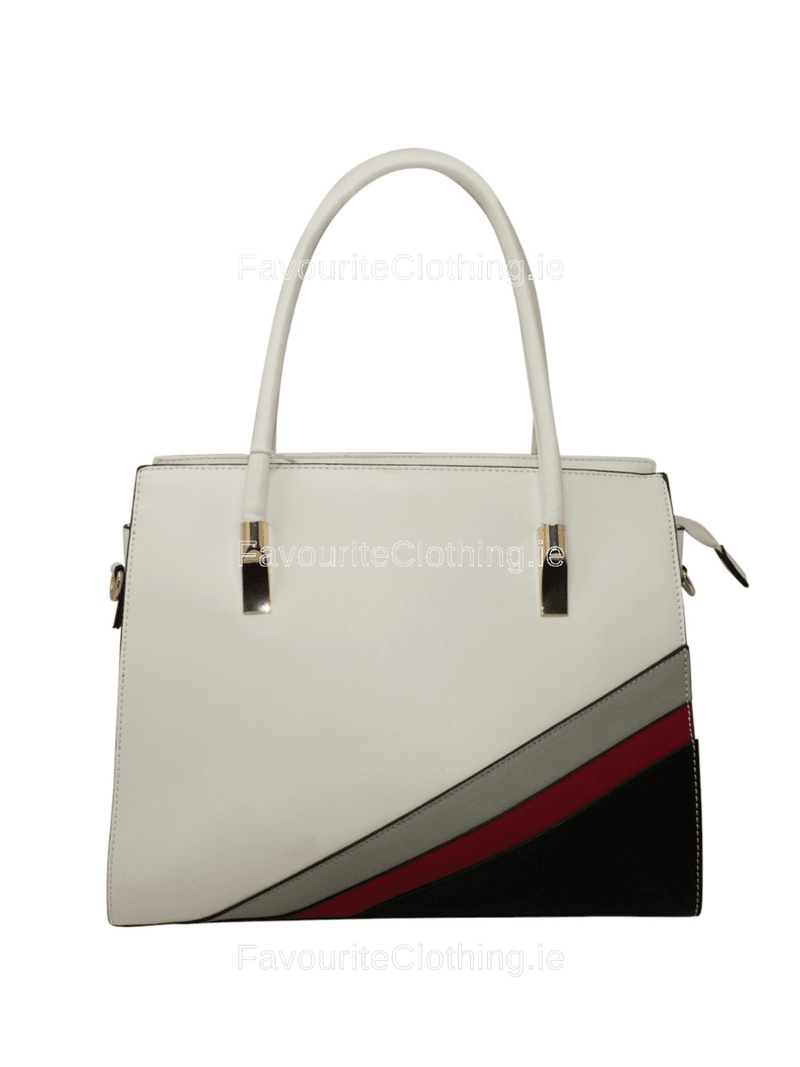 White Colour Patch Tote Handbag