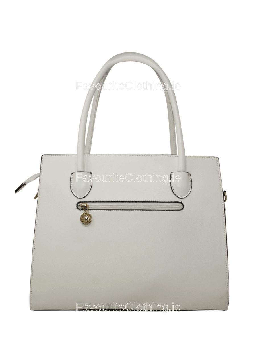 White Colour Patch Tote Handbag