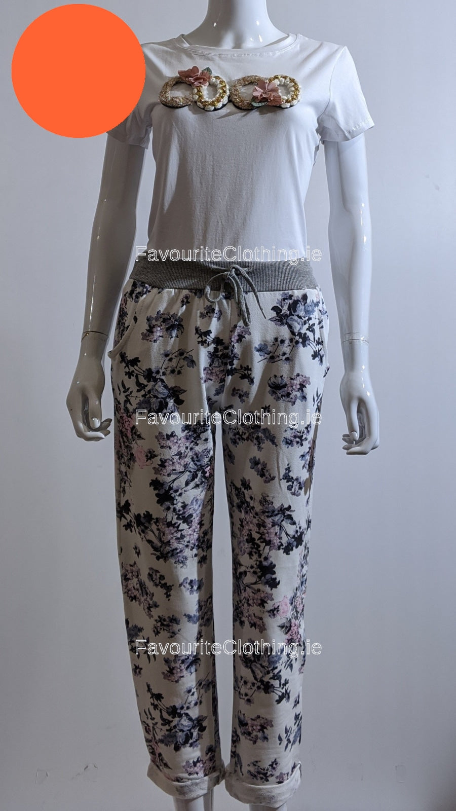 White Navy Floral Print Trouser