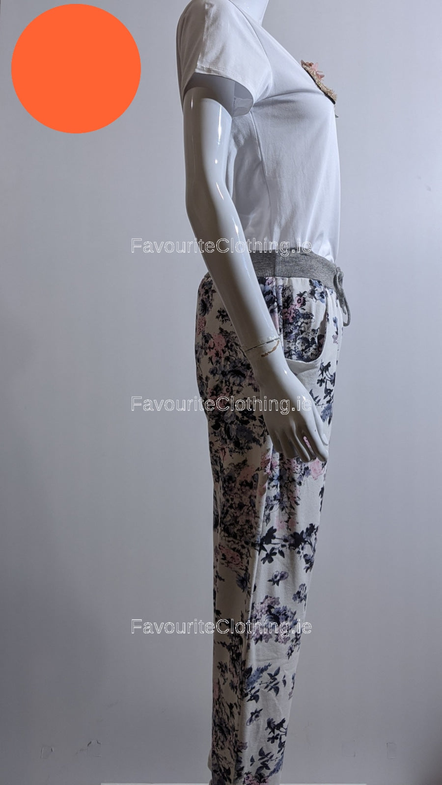 White Navy Floral Print Trouser