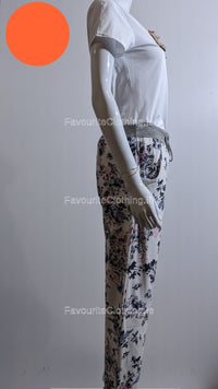 White Navy Floral Print Trouser