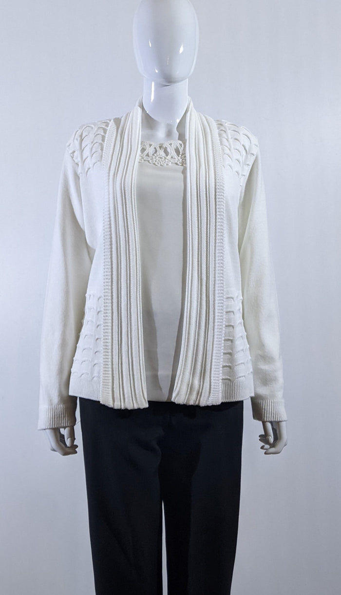 White Scallop Edge Open Cardigan