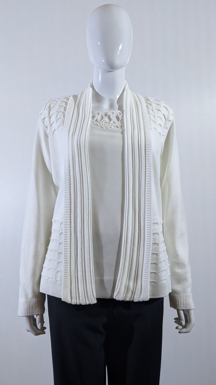 White Scallop Edge Open Cardigan