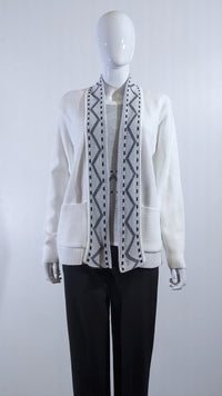 White Stitched Design Pattern Twinset Jumper