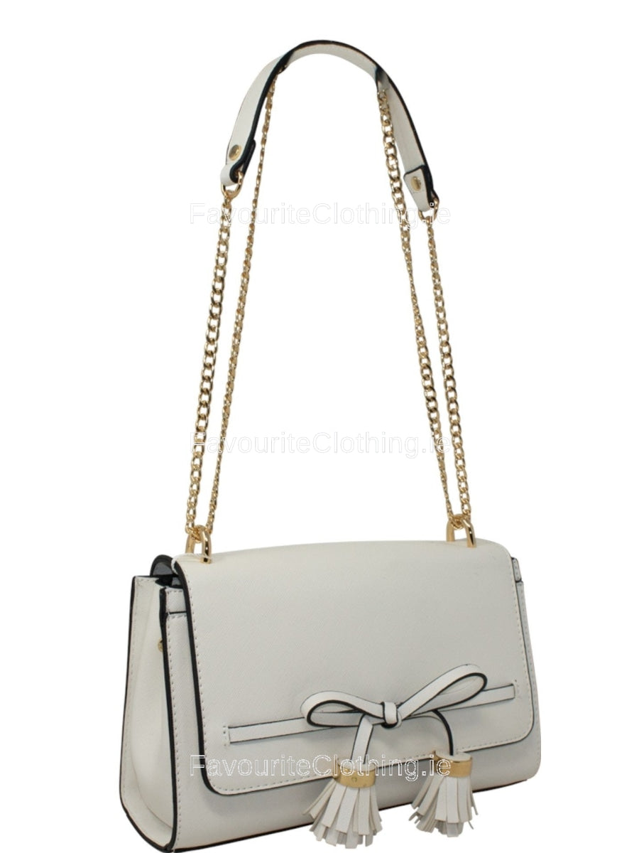 White Tassel Detail Shoulder Bag