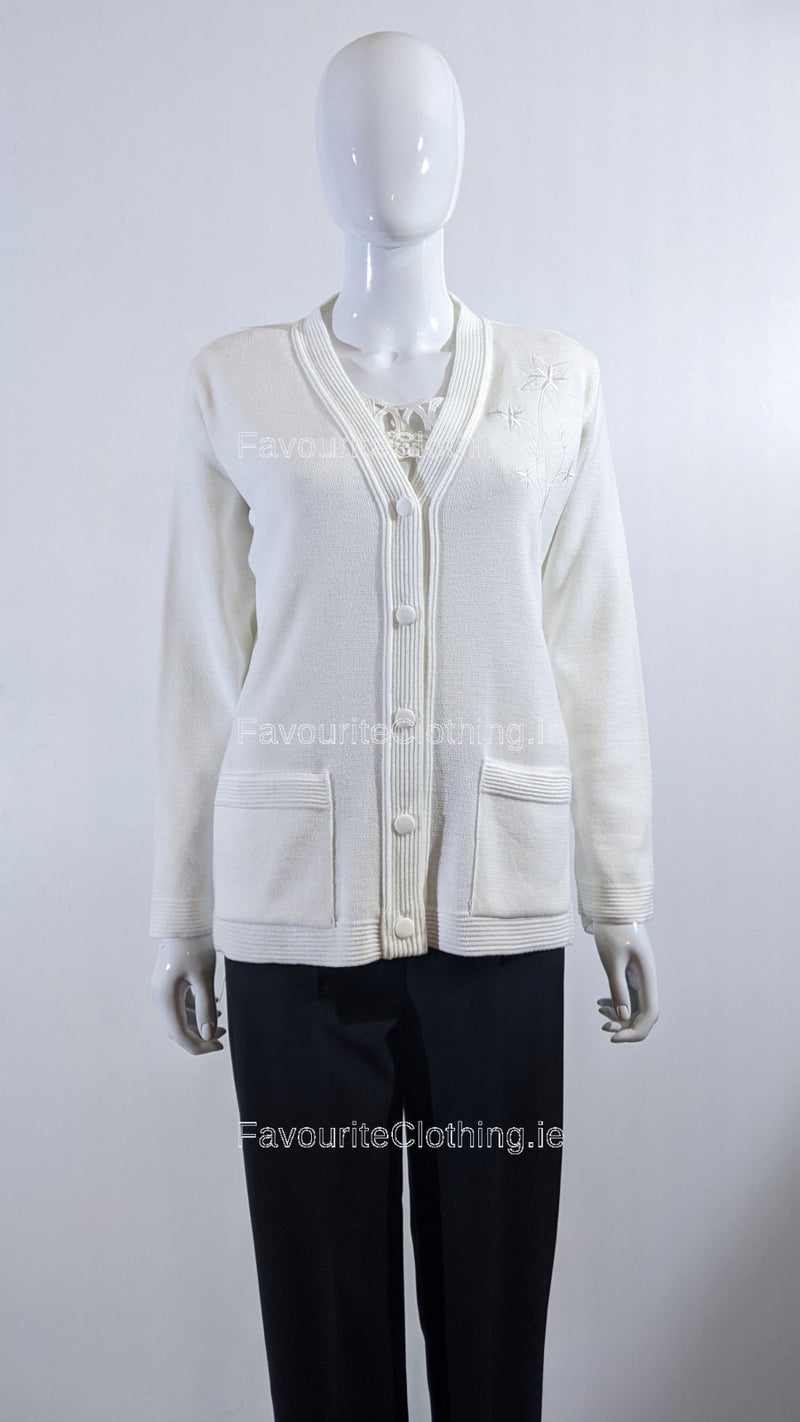 White V-Neck Button Pocket Cardigan