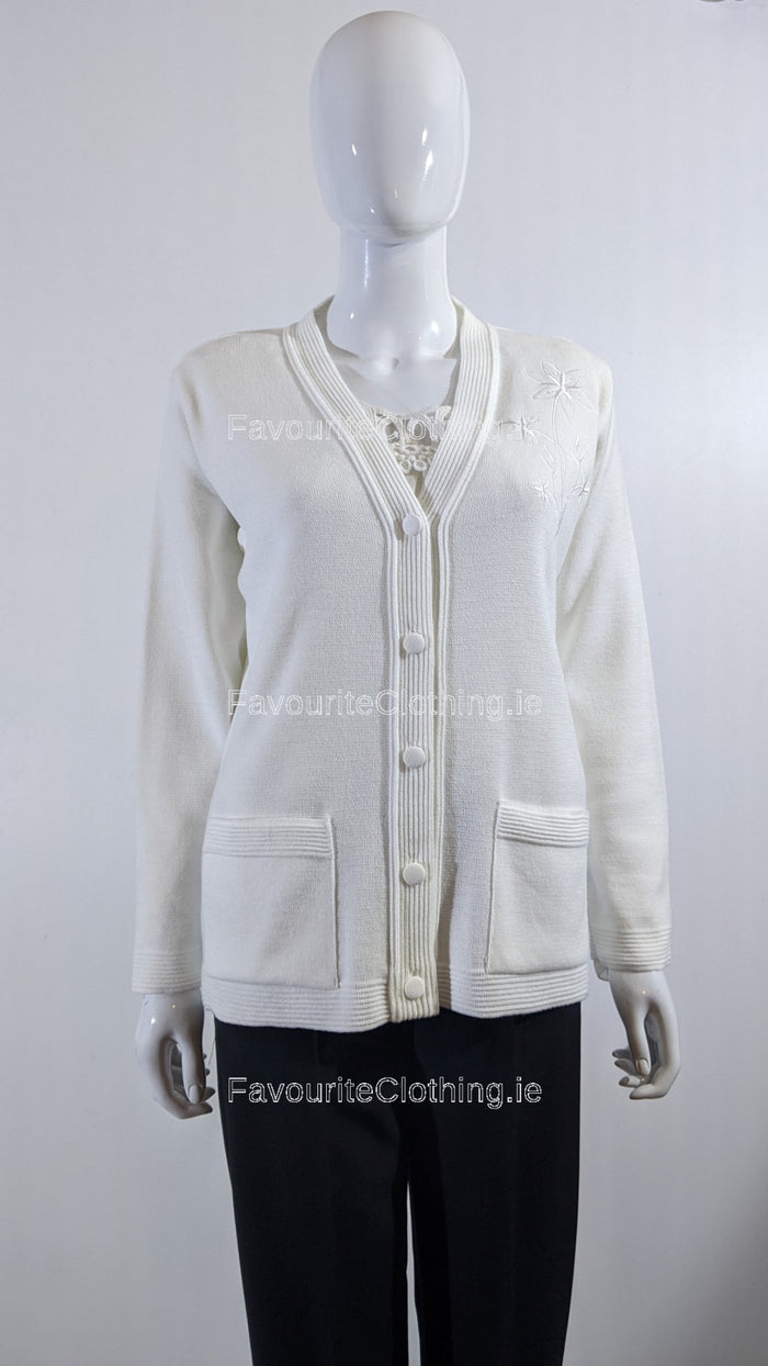 White V-Neck Button Pocket Cardigan