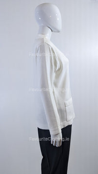 White V-Neck Button Pocket Cardigan