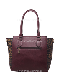 Wine Leopard Tote Bag with Chained Purse