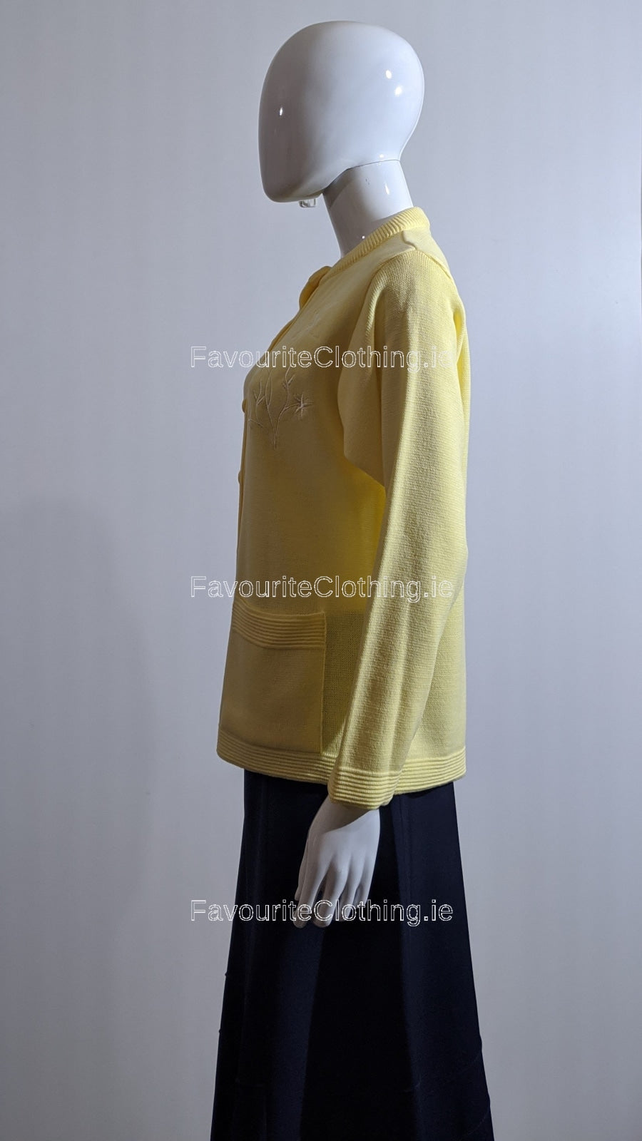 Yellow Round Neck Button Pocket Cardigan