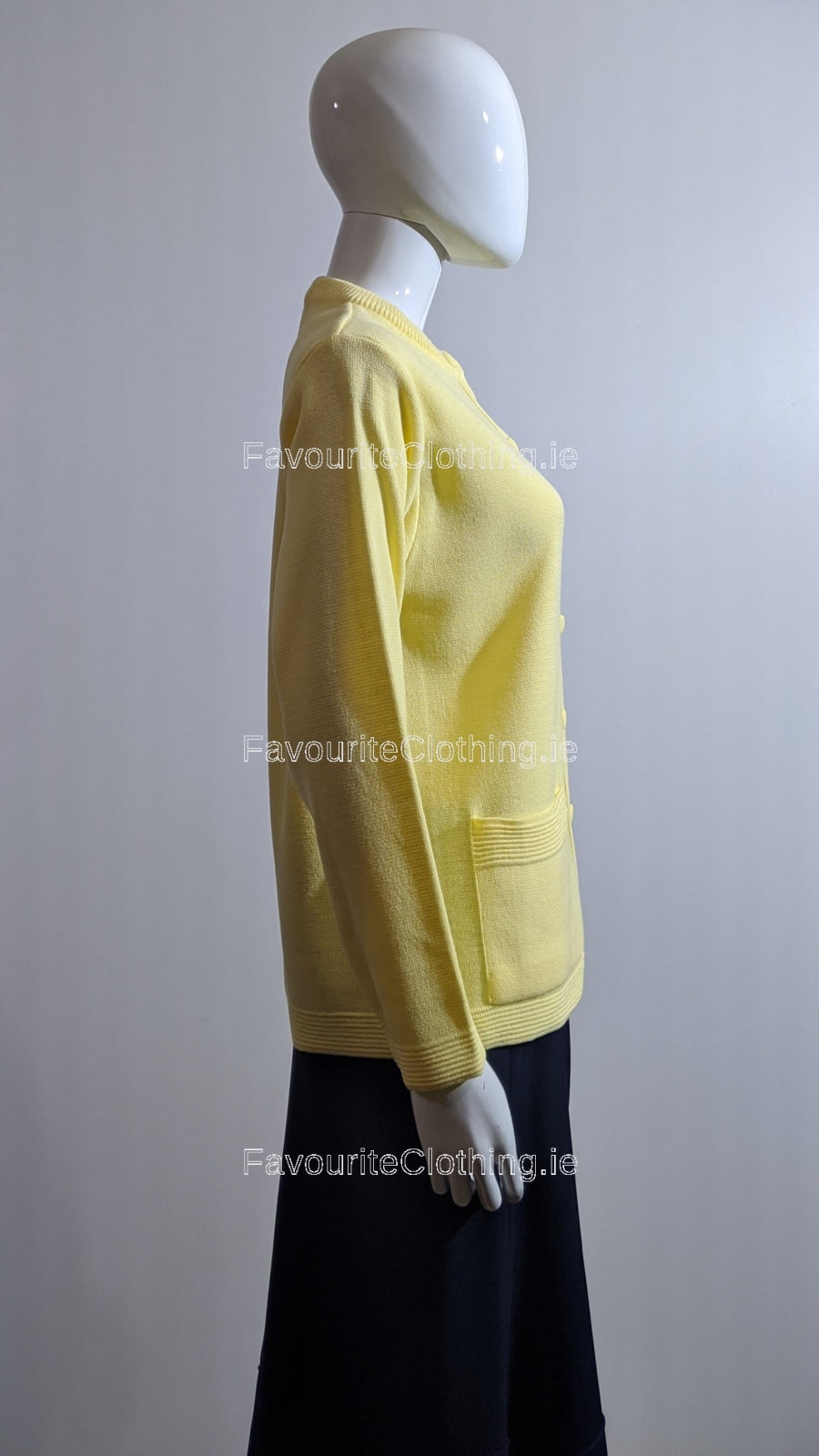 Yellow Round Neck Button Pocket Cardigan