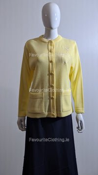 Yellow Round Neck Button Pocket Cardigan